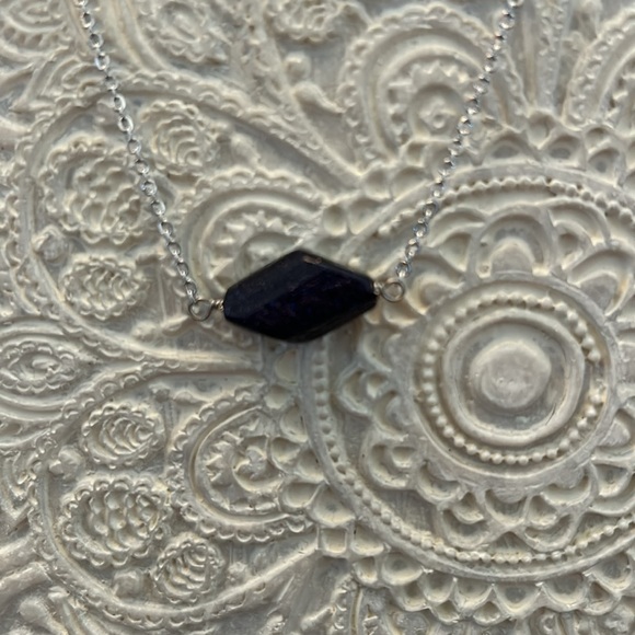 Blue goldstone necklace with 18” silver plated chain.  New - Picture 2 of 2